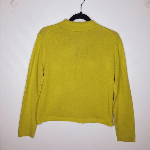 Vintage 90s Express Tricot Collar Cardigan Sweater Boxy Chartreuse Medium Grunge - Picture 8 of 10